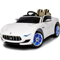 Maserati Kids Ride On Car with MP4 Player, LED wheels, Open Hood - White