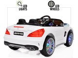 Mercedes Benz Car for Kids with built-in MP4 Player, LED wheels - White