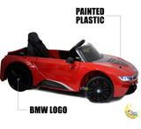 BMW i8 Ride On Toy Car with Leather Seat - Red  21stcenturyessential