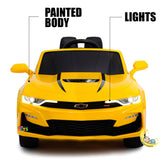 Chevrolet Camaro Ride On Car with Remote Control, Leather Seat - Yellow  21stcenturyessential