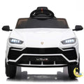 Kids Lamborghini Car 12V Battery with Leather Seat - White