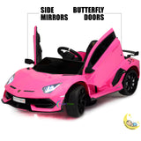 Lamborghini Kids Car 1-Seater with Leather Seat, Scissor Doors - Pink  21stcenturyessential