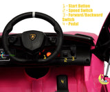 Lamborghini Kids Car 1-Seater with Leather Seat, Scissor Doors - Pink  21stcenturyessential