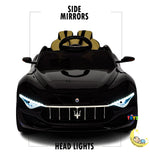 Maserati Alfieri Kids Car with LCD Display, LED wheels, Open Hood - Black  21stcenturyessential