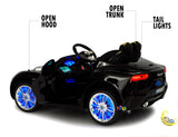 Maserati Alfieri Kids Car with LCD Display, LED wheels, Open Hood - Black  21stcenturyessential