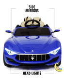 Maserati Ride On Car with Touchscreen, LED wheels, Open Hood - Blue  21stcenturyessential