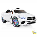 Mercedes Benz Toy Car for Kids with built-in MP4 Player, LED wheels - White