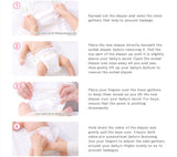 Instructions on proper diaper-changing for Merries brand diapers.