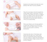 Instructions on proper diaper-changing for Merries brand diapers.