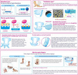 Infographics with descriptions about Merries tapes and pants advantages.