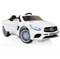 Mercedes Benz Car for Kids with built-in MP4 Player, LED wheels - White