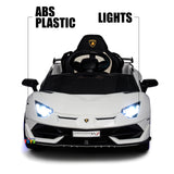 Lamborghini Kids Car with built-in MP4 Screen, LED wheels - White